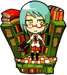  blue_hair chibi faux_figurine glasses ico_(green_bullet) original simple_background skirt smile solo white_background yellow_eyes 