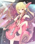 aibumi alternate_costume bad_id bad_pixiv_id blonde_hair boots fang flandre_scarlet guitar highres instrument open_mouth red_eyes short_hair solo touhou wings 