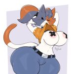 2025 absurd_res anthro big_breasts big_butt blush breasts butt calico_cat cate_meowdy clothed clothing domestic_cat epic_games felid feline felis female fortnite fur hi_res huge_butt mammal one_eye_closed pasties solo virito white_body white_fur