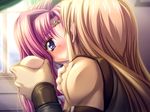  1girl blush game_cg kiss long_hair mashou_no_nie pink_hair roxana_katousha 