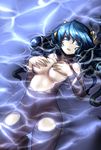  absurdres blue_eyes blue_hair breasts covering covering_breasts highres kaho_(amal135) large_breasts league_of_legends nude partially_submerged solo sona_buvelle 