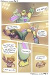 20pesos_sopa absurd_res angry blush bulging_eyes cartoon_physics comic embarrassed english_text female fight green_body green_hair group hair hi_res lei_(20pesos_sopa) machine male mammal mecha open_mouth punch robot rodent sciurid sharp_teeth stepped_on teeth text tree_squirrel trio