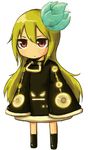  chibi green_hair ico_(green_bullet) kimidori_(ico) long_hair no_nose original red_eyes simple_background sleeves_past_wrists solo white_background 