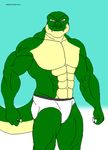  abs anthro biceps claws dinosaur fangs gay green_skin grey_eyes grin looking_at_viewer male maxime-jeanne muscles pecs pose reptile scales scalie smile solo standing teeth theropod thomas_carter toned topless tyrannosaurus_rex underwear vein yellow_skin 