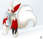  erection looking_at_viewer male nintendo nude penis pok&#233;mon pok&eacute;mon red_eyes scarf snow solo straydog video_games zangoose 