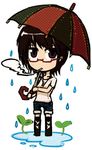  chibi cigarette copyright_request glasses ico_(green_bullet) looking_at_viewer rain short_hair simple_background smoking solo umbrella white_background 