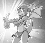  dragon fabio_paulino female fire fireball greyscale happy headdress loincloth magic monochrome raised_tail ress screentone solo standing wings 