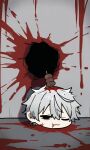  1boy :3 ;3 ai-assisted ai-generated andymoe blood blood_splatter blush chibi chibi_only corpse death decapitation guro highres kuzuha_(1st_costume)_(nijisanji) kuzuha_(2nd_costume)_(nijisanji) kuzuha_(nijisanji) male_focus nijisanji one_eye_closed splatter uwu virtual_youtuber 