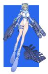  1girl absurdres blonde_hair blue_eyes breasts competition_swimsuit drone flippers full_body highleg highres holster impossible_clothes large_breasts looking_at_viewer one-piece_swimsuit original solo swimsuit tanke_laide thigh_holster torpedo 