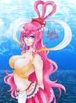  1girl blue_eyes breasts cleavage fishman_island large_breasts long_hair looking_at_viewer mermaid midriff monster_girl one_piece pink_hair shirahoshi very_long_hair water 