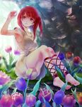  ankle_lace-up armpits bad_id bad_pixiv_id barefoot cave cross-laced_footwear dress feet flower grass howafuwahitsuji magi_the_labyrinth_of_magic morgiana nature one_side_up red_eyes red_hair sitting solo 