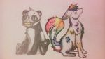  &lt;3 bear canine duo female feral finnished friends male mammal p-bear paint panda plain_background rainbow renae respirator wolf 