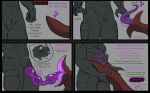 2022 4_panel_comic absurd_res ambiguous_gender animal_genitalia anthro bladder_bulge color_coded_text comic dinosaur duo egg egg_bulge egg_from_ovipositor egg_in_bladder egg_insertion english_text expression_avatar frostwaterdragon genital_slit genitals glowing_bulge heart_symbol hi_res interrobang male male/ambiguous muscular muscular_anthro ovipositor penetration prehistoric_species questionable_consent reptile scalie signature simple_background slit_sounding sonata_(softbee) tail tentacle_maw tentacle_ovipositor tentacle_tail tentacles text torso_shot unusual_anatomy unusual_tail unwilling_to_willing urethral urethral_egg_insertion urethral_penetration white_background