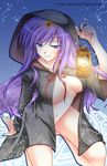  1girl artist_request blue_eyes breasts galaxy_angel_rune long_hair navel purple_hair smile solo tequila_marjoram 