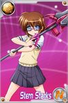  artist_request blue_eyes brown_hair glasses luciferion lyrical_nanoha mahou_shoujo_lyrical_nanoha mahou_shoujo_lyrical_nanoha_innocent material-s pleated_skirt private_ten'ou_middle_school_uniform school_uniform short_hair short_sleeves skirt solo stern_starks sweater_vest wristband 