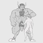 2024 2_horns 5_fingers abdominal_scar abs anthro areola balls biceps biped blush blush_lines body_hair bovid bovine butt cattle chest_hair chest_scar cloven_hooves curved_horn delicious_in_dungeon duo european_mythology facial_hair facial_piercing facial_scar fingernails fingers flaccid foreskin fur genitals greek_mythology greyscale hair hand_on_crotch hand_on_head hi_res hooves horn human human_on_anthro humanoid_genitalia humanoid_penis interspecies laios_touden larger_anthro looking_at_genitalia looking_at_penis looking_down_at_partner male male/male male_anthro male_human mammal minotaur monochrome muscular muscular_anthro muscular_male mythology nails navel nose_piercing nose_ring nude nude_anthro nude_human nude_male pecs penis piercing plantigrade pubes ring_piercing scar septum_piercing septum_ring sharp_teeth short_hair sideburns size_difference smaller_human snout standing teeth toxosalvaxe unguligrade unretracted_foreskin