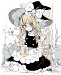  1girl ? @_@ apron arms_behind_back bee black_hat black_shoes black_skirt black_vest blonde_hair bound bound_arms bow braid bug bush commentary_request eyelashes forest frilled_apron frilled_hat frilled_skirt frills full_body hair_bow hat hat_bow heart highres honey kirisame_marisa ladybug long_hair mozukuzu_(manukedori) nature on_ground open_mouth outdoors parted_lips puffy_short_sleeves puffy_sleeves red_bow scared seiza shaded_face shirt shoes short_sleeves single_braid sitting skirt skirt_set socks solo spoken_question_mark sweat sweatdrop tied_up_(nonsexual) touhou tree turtleneck under_tree vest waist_apron wavy_hair wavy_mouth white_apron white_shirt white_sleeves white_socks witch_hat yellow_bow yellow_eyes 