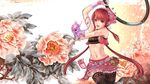  flowers navel purple_eyes rakuhei red_hair thighhighs 