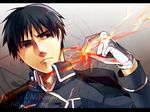  amestris_military_uniform black_hair character_name copyright_name fire fley3black fullmetal_alchemist gloves letterboxed male_focus military military_uniform roy_mustang snapping_fingers solo uniform 