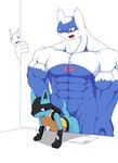  allantw2002 biceps cub eyewear huge_muscles hyper latios legendary_pok&#233;mon lucario lugia male muscles nintendo nude pecs plain_background pok&#233;mon pok&eacute;mon ridiculous_fit size_difference teacher toned video_games white_background young 