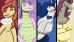 4_fingers absurd_res accessory anthro belly big_belly blue_background blue_eyebrows blue_markings blue_tail border breasts brown_eyes brown_mane cheek_tuft cherry_top chest_tuft chimera claws closed_smile cutie_mark dialogue digital_drawing_(artwork) digital_media_(artwork) dipstick_ears draconequus dracony dragon ear_markings earth_pony elegrace_flux english_description equid equine eyebrows eyelashes facial_tuft fan_character fangs featureless_breasts female female_anthro female_feral feral finger_claws fingers fur futurehooves green_body green_ear_tips green_eyes green_hair green_scales group hair hair_accessory hair_tie hands_on_own_belly hasbro heart_(marking) hi_res hooves horn horse hybrid light lighting long_hair long_mane long_neck looking_at_viewer mammal mane mane_over_eye markings mayternity mayternity_2025 medium_breasts mouth_closed multicolored_body multicolored_ears multicolored_fur multicolored_hair multicolored_mane musical_note musical_symbol my_little_pony mythological_creature mythological_equine mythological_scalie mythology navel open_mouth open_smile orange_mane outie_navel pink_hair_tie pink_tongue pony pregnant pregnant_anthro pregnant_female pregnant_feral princess princess_radiant_eclipse pupils purple_background purple_body purple_eyebrows purple_fur purple_hair purple_horn red_background red_eyebrows red_mane royalty scales scalie shaded shy simple_background skywater slit_pupils smile smiling_at_viewer speech_bubble spiral_twinkle symbol tail teeth tongue tuft two_tone_body two_tone_fur two_tone_hair two_tone_mane unguligrade unicorn_horn wavy_hair wavy_mane white_body white_claws white_fur white_hooves white_horn winged_unicorn wings yellow_background yellow_breasts