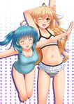  bad_id bad_pixiv_id belly bikini blonde_hair blue_hair braid breasts chiro fang kawashiro_nitori kirisame_marisa large_breasts medium_breasts multiple_girls navel one_eye_closed outstretched_arms side_braid smile swimsuit touhou two_side_up yellow_eyes 