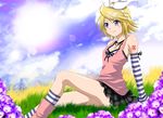  clouds flowers kagamine_rin kuromayu necklace purple_eyes skirt vocaloid 