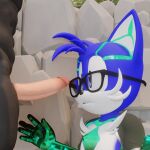 anthro canid canine chest_crystal chrystix_(twintails3d) crystal duo eyewear fan_character fox genitals glasses hi_res looking_at_genitalia looking_at_penis male male/male mammal penis sega sonic_the_hedgehog_(series) twintails3d