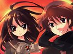  1girl alastor_(shakugan_no_shana) black_hair brown_eyes brown_hair highres itou_noiji jewelry long_hair non-web_source pendant sakai_yuuji scarf school_uniform shakugan_no_shana shana short_hair 