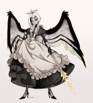 angel angel_humanoid clothing female footwear halo hazbin_hotel hi_res high_heels humanoid lanveril lute_(hazbin_hotel) maid_uniform melee_weapon solo sword uniform weapon wings