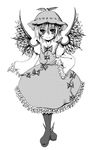  animal_ears dress greyscale hat kurona monochrome mystia_lorelei shoes short_hair solo touhou winged_shoes wings 