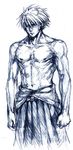  abs artist_request male_focus monochrome sanger_zonvolt shirtless sketch solo super_robot_wars super_robot_wars_original_generation 