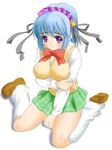  blue_hair breasts ginjyasei kneehighs kurono_kurumu large_breasts purple_eyes ribbon rosario+vampire school_uniform skirt socks solo tears 