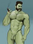 3:4 abs absurd_res beard bearded big_penis bihru body_hair brown_hair chest_hair cybernetics cyborg facial_hair foreskin genitals green_body green_penis hair hi_res humanoid machine male muscular nipples nude organs pecs penis solo star_wars stomach thick_penis thick_thighs tof_(species)