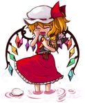  blonde_hair character_doll closed_eyes crying doll flandre_scarlet hat kirisame_marisa kty_(04) lowres mob_cap open_mouth short_hair solo tears touhou water wings 