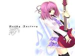  copyright_request eighth_note guitar instrument kobayashi_chisato musical_note pink_hair red_eyes short_hair solo thighhighs wallpaper zettai_ryouiki 