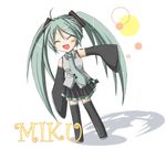  aqua_hair bad_id bad_pixiv_id blush chibi closed_eyes detached_sleeves happy haruhi_ayame hatsune_miku long_hair necktie open_mouth skirt solo thighhighs twintails very_long_hair vocaloid zettai_ryouiki 