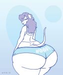 2023 anthro big_butt breasts butt canid canine canis clothing copyright_symbol digital_media_(artwork) domestic_dog english_text female hair hi_res huge_butt mammal panties satsumalord shirt sketch solo symbol text text_on_clothing text_on_panties text_on_underwear thick_thighs tongue tongue_out topwear underwear