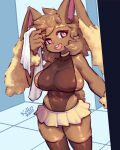 4:5 after_exercise anthro big_breasts breasts brown_hair buckteeth female generation_4_pokemon hair hi_res lopunny nintendo open_mouth pink_eyes pokemon pokemon_(species) rollerman solo teeth tongue towel