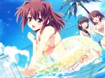  ayase_misaki bikini braid brown_hair clover day four-leaf_clover game_cg innertube karin's_mama kusukusu multiple_girls non-web_source open_mouth polka_dot purple_eyes sakura_strasse satomura_karin side_braid smile splashing swimsuit water 