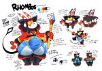 anthro bell belly black_body black_fur boot_(artist) boots bovid caprine character_name clothed clothing deity domestic_sheep footwear fur hi_res horn jacob_sheep magic_staff magic_user male mammal model_sheet rhombos sheep slightly_chubby solo staff stripes yellow_eyes