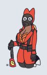 2_tails aliasing animal_humanoid big_breasts breasts canid canid_humanoid canine canine_humanoid chesapeake cleavage clothed clothing coat dark_body dark_skin dipstick_tail eri_(chesapeake) flamethrower fox_humanoid gas_mask huge_breasts humanoid mammal mammal_humanoid markings mask multi_tail pyro_(team_fortress_2) qr_code ranged_weapon tail tail_markings team_fortress_2 topwear trenchcoat valve weapon