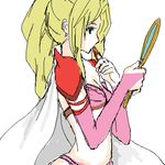  applying_makeup blonde_hair final_fantasy final_fantasy_iv green_eyes hand_mirror holding holding_mirror lipstick lipstick_tube lowres makeup mirror oekaki pontaouka rosa_farrell solo 