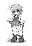  1other androgynous antennae boots commentary_request full_body greyscale kesa_kujiru knee_blush len&#039;en lowres medium_hair monochrome nasubi_(ajsswofbck8) open_mouth other_focus school_swimsuit simple_background sketch slug solo swimsuit white_background 