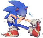  1boy animal_ears animal_nose aqua_eyes blue_fur closed_mouth dated english_commentary full_body furry furry_male gloves gold_trim hedgehog hedgehog_ears hedgehog_tail highres looking_at_viewer male_focus moyu_16y red_footwear shoes simple_background smile sneakers socks solo sonic_(series) sonic_the_hedgehog star_(symbol) tail white_background white_gloves white_socks 