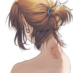  1boy bite_mark earrings half_updo jewelry light_brown_hair link male_focus nape nude pointy_ears ponytail portrait santiao_bai_ban simple_background solo the_legend_of_zelda the_legend_of_zelda:_breath_of_the_wild white_background 