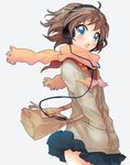  bag blue_eyes blush brown_hair colorized headphones mosho namori original scarf short_hair skirt solo 