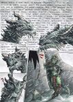 absurd_res anthro argonian armor bethesda_softworks biped broken_horn condesending_wonka curled_horn dragon duo ewgengster_(artist) facial_horn feather_hair feathers female frozen green_body green_scales hi_res horn leather leather_armor male melee_weapon nose_horn paarthurnax pseudo_hair russian_text scales scalie sha_(ewgengster) shield skyrim snow snowing sword text the_elder_scrolls tl;dr wall_of_text weapon yellow_eyes