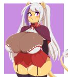 anthro big_breasts biped blush bottomwear breasts clothing felid female fur garter_straps hair hi_res huge_breasts lion looking_at_viewer mammal matypup pantherine pupils skirt solo thick_thighs
