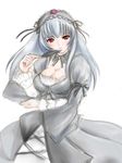  breasts cleavage dress feathers frills ginjyasei hairband large_breasts long_hair red_eyes rozen_maiden silver_hair solo suigintou 